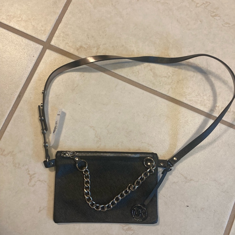 Michael Kors Black ajustable Leather Belt with Pouch